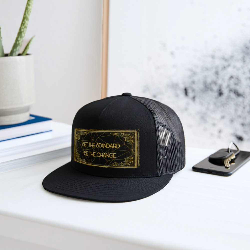 Gold Motto Mesh Snapback - black/black